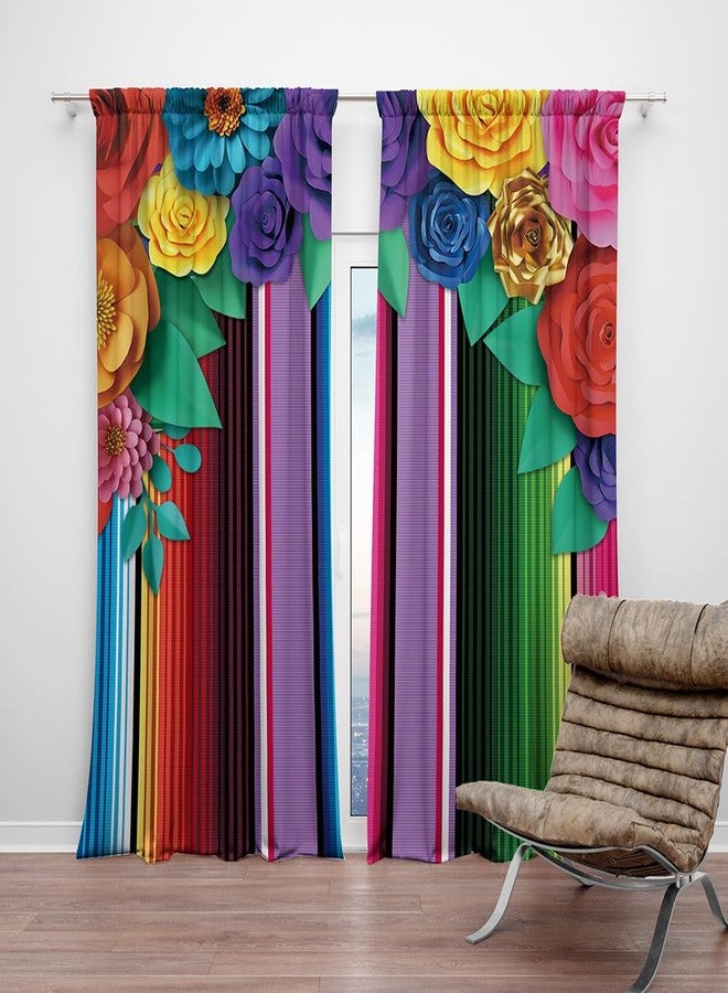 DOTOOMA 82 x 84 Inches Mexican Theme Paper Flowers Window Curtain Colorful Stripe Festival Celebration Carnival Bedroom Decoration Drapes 2 Panel Rod Pocket - Image 5